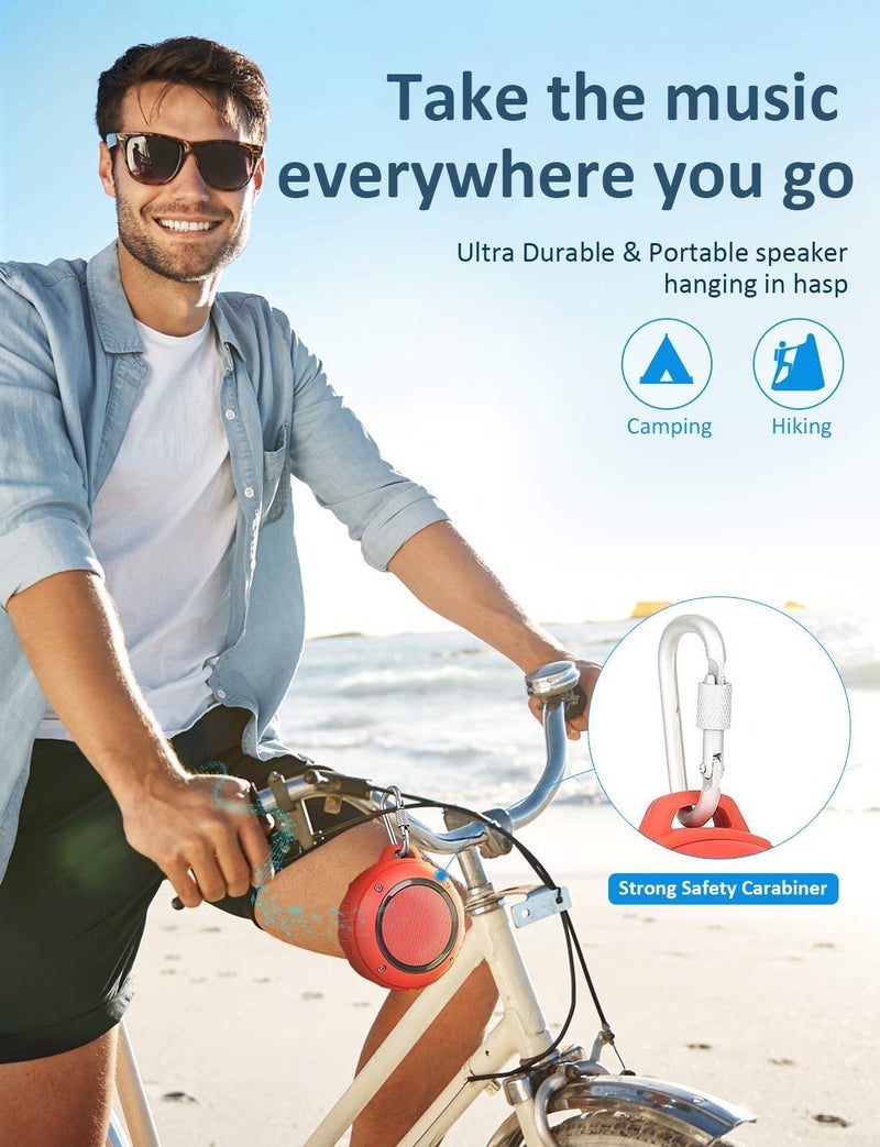 Kunodi Outdoor Waterproof Bluetooth Speaker, Wireless Portable Mini Shower Travel Speaker with Subwoofer, Enhanced Bass, Built in Mic for Sports, Pool, Beach, Hiking, Camping - Image 3